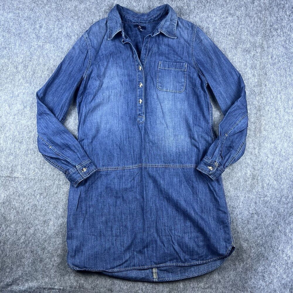 GAP Women's Denim Dress Collared Long Sleeve Shift Western Button Front Size M